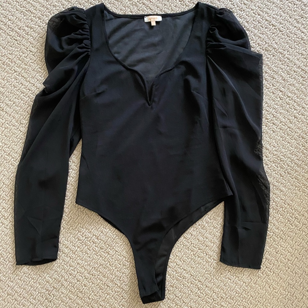 Forever 21 black bodysuit with mesh sleeves